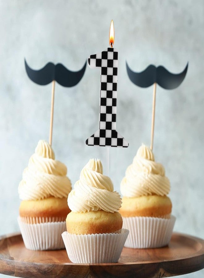 Ethanberg Racing Cars Themed Birthday Number Candle, Black & White Checkered 1st Birthday Candle for Cake Decoration, Number 1 Cake Topper for Baby Boys Girls Anniversary Celebration Party Supplies - Image 4